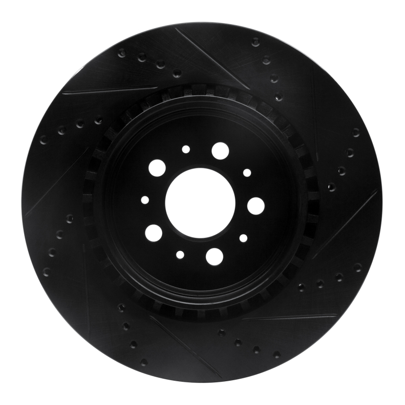 Volvo V70 Brake Rotor (1) - Rear Left - R1 Concepts - Drilled & Slotted - Black - `04-`07
